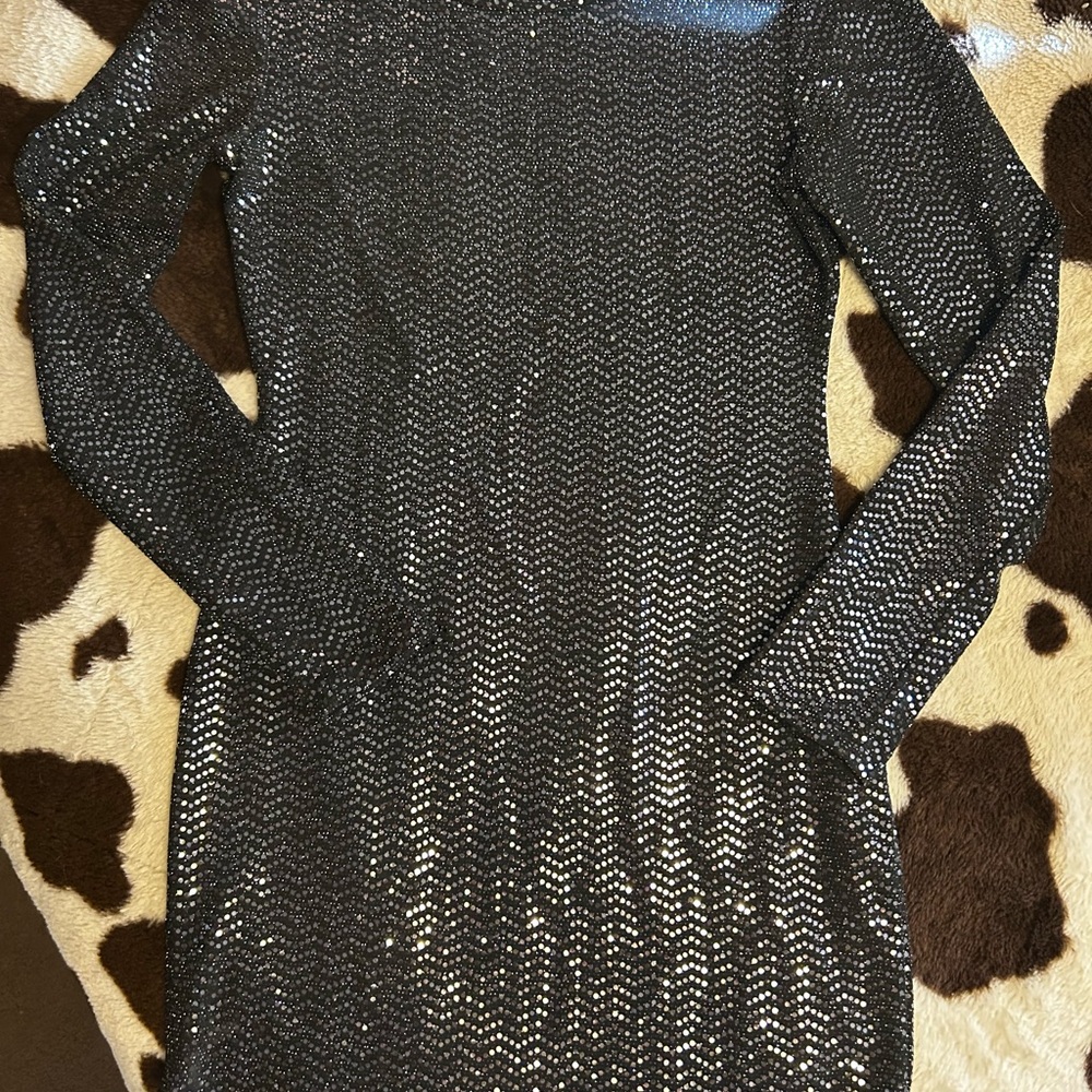 B Darlin Black Long Sleeve Sequin Dress